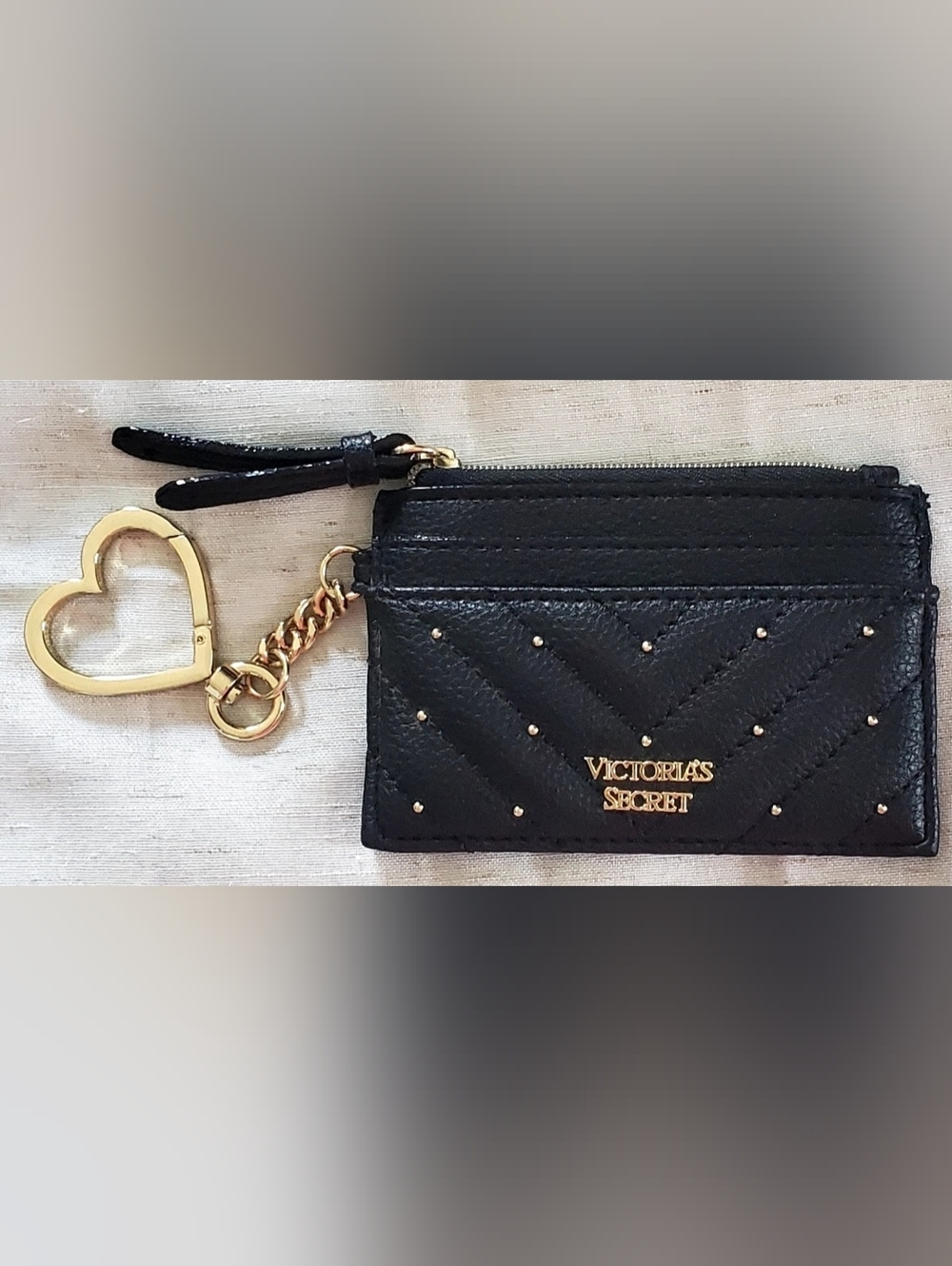 Victoria's Secret Black Quilted Card Holder with Gold Logo